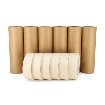 IDL PACKAGING 9in x 60 yd Masking Paper and 1 1/2in x 60 yd GP Masking Tape, for Covering, 6PK 6x GPH-9, 4457-112